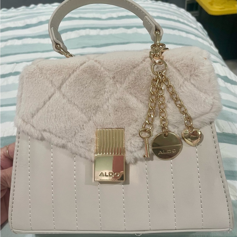 Aldo Cream Faux Fur SUPER CUTE Bag With Charms!!!! PERFECT FOR HOLIDAYS